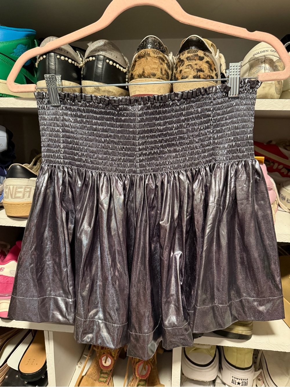 Queen of Sparkles Smocked Metallic Mini Skirt-Shorts - Picture 2 of 3